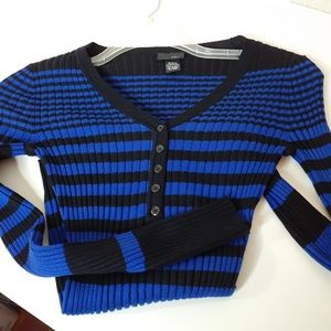 Rue 21 Royal‎ Blue & Black Striped Stretchy Sweater
